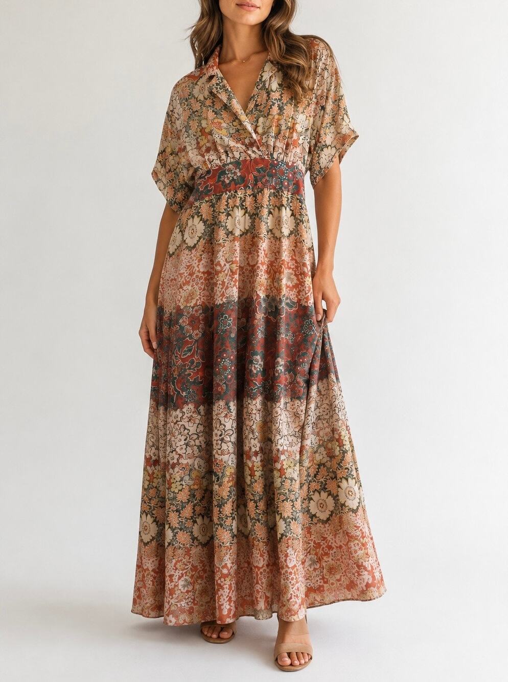 Moulinette Soeurs Anthropologie Floral Patchwork Boho Fall Maxi Dress Size 6